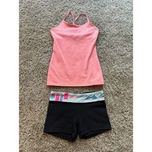 Ivivva Set Sz 12 Girls POWER Y TANK TOP & Reversible SHORTS CORAL/BLACK LOT H23